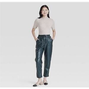 Women's High Rise Faux Leather Tapered Ankle PullOn Green Pants Medium A New Day